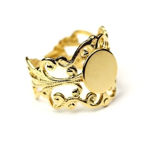 Ornate Filigree Ring Blank 3/8 Blank Pad Gold Plated 1 FI509 image 1