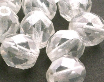 25 Czech Glass Firepolish Faceted Rounds 8mm - Luster Crystal CZF065