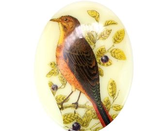 Vintage Bird Cabochon West German Porcelain 40x30 Berries Oval Picture Limoges Flat Back (1) VIC463
