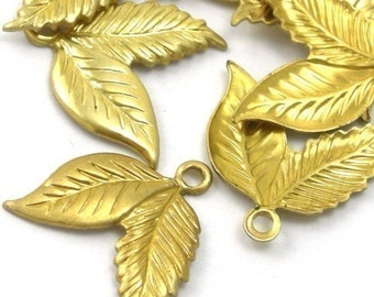 Raw Brass Double Leaf Stamping Charms Small (12) CP027