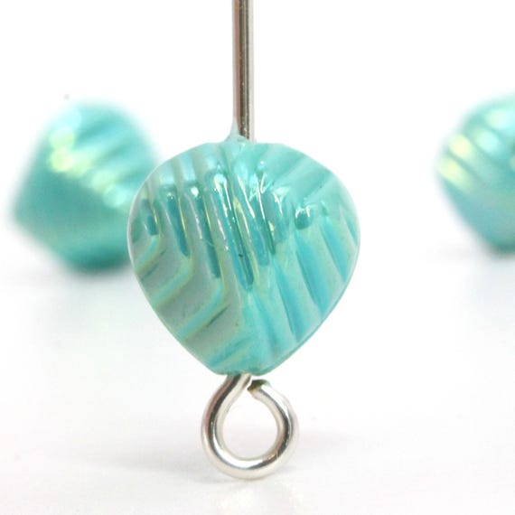 Vintage Lucite Beads Turquoise Iridescent AB Fluted Nugget Corrugated 10mm Ribbed (16) VPB522