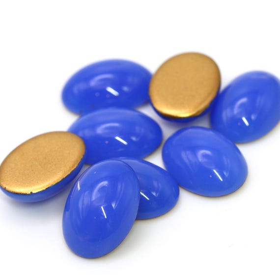 ガラスカボション チェコ産 18 x 13 mm ブルーオパール 金箔 ミルキー