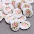 Vintage Cabochon Japanese Glass 10x8mm Floral Pink on White Rose Limoges Floral Flat Back Oval 10/8 (6) VGC520
