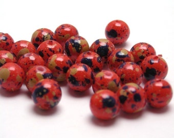 Vintage Plastic Paint Splatter Beads Red 6mm Round (50) VPB157