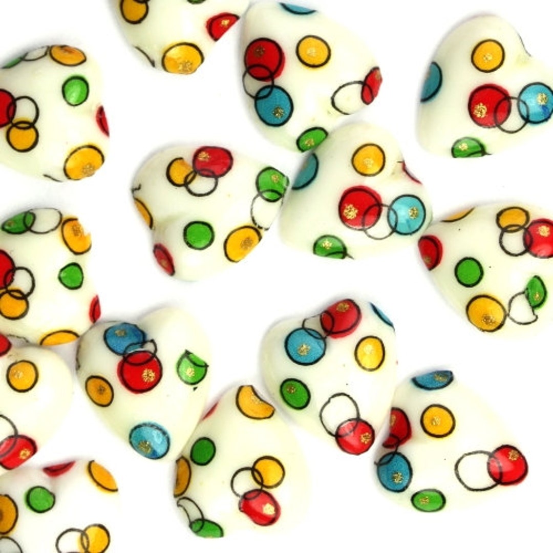 Vintage Japanese Glass Cabochons Colorful Heart With Dots