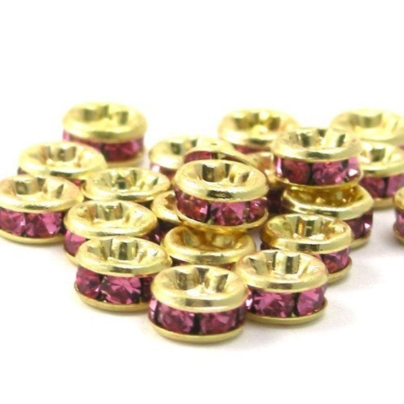 6 Czech Crystal Rhinestone Rondells 4.5mm - Gold Rosaline CZM018
