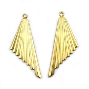 Angled Triangle or Fan Charm or Pendant L & R Raw Brass Art Deco (4) CP229