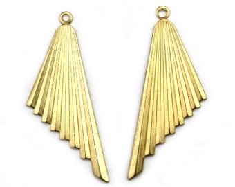 Angled Triangle or Fan Charm or Pendant L & R Raw Brass Art Deco (4) CP229
