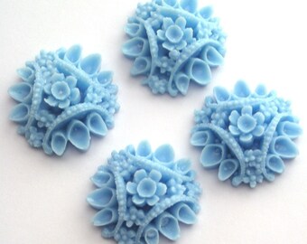 Vintage Style Turquoise Blue Round Flower Cluster Cabochons 18mm CPF3