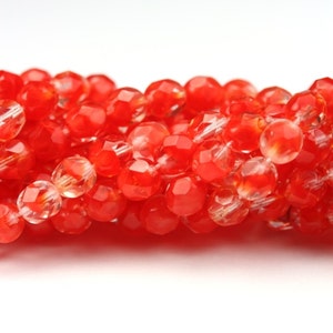 Böhmische Glasperlen feuerpoliert facettierte Runden 6mm Crystal / rot (25) CZF510