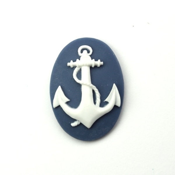 Plastic Cameos Anchor Nautical 25x18mm Blue / White (4) IC096