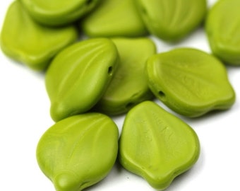 Czech Glass Beads 14x12mm Petals Matte Opaque Wasabi (5) CZP501