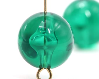 Vintage Lucite Bead 14mm Round Emerald Green Transparent Smooth (12) VPB391