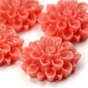 Dahlia Flower Plastic Cabochons Coral 18mm (4) PC219