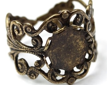 Ornate Filigree Ring Blank 10mm Setting Antique Brass Plated (1) FI526