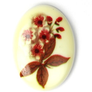 Vintage Plastic Floral Cameos 30x22mm Red and Brown Flowers (2) VIC241