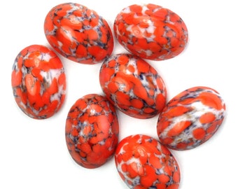 Vintage Glass Cabochons 14x10mm Oval Coral Matrix Flat Back Made In Japan (4) VGC393