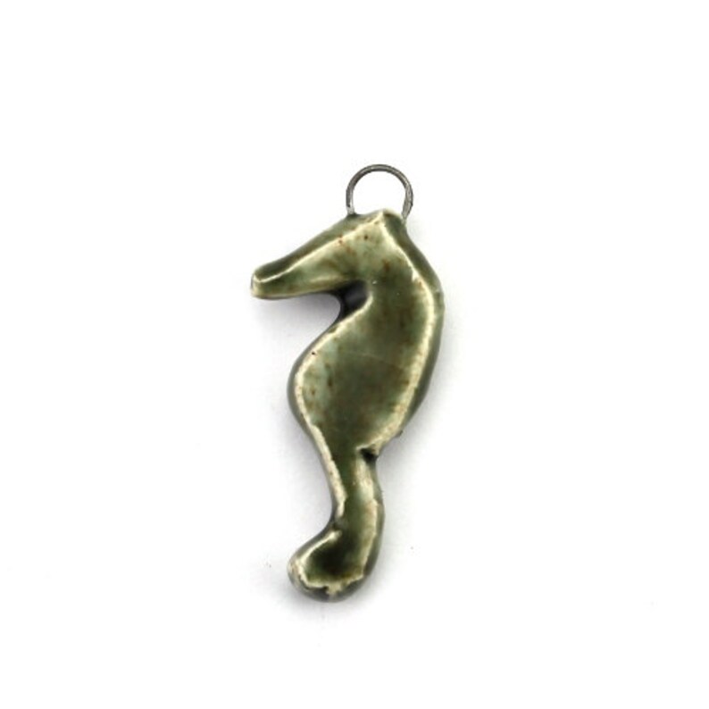 CF026 Ceramic Seahorse Nautical Handmade Pendant or Charm Midnight Black 30mm 1