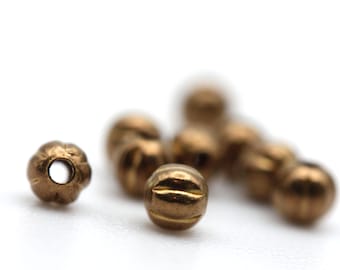 Rohes Messing Perlen Metall gewellt Melon gerippt 2,5 mm runden winzigen Spacer (72) M051