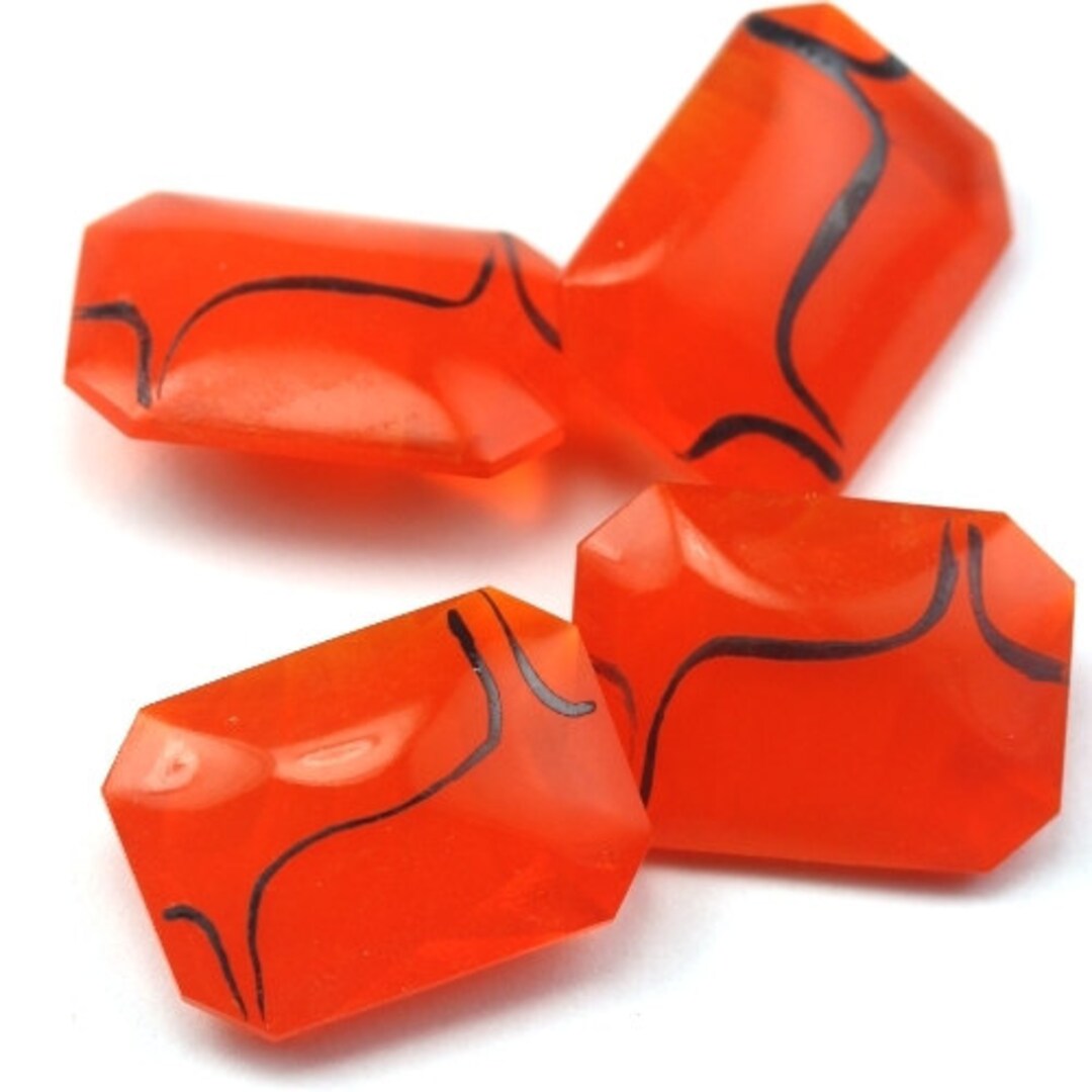 じょじょ⭐︎ Vintage Glass Stones Octagon 18x13mm Orange and Black (4