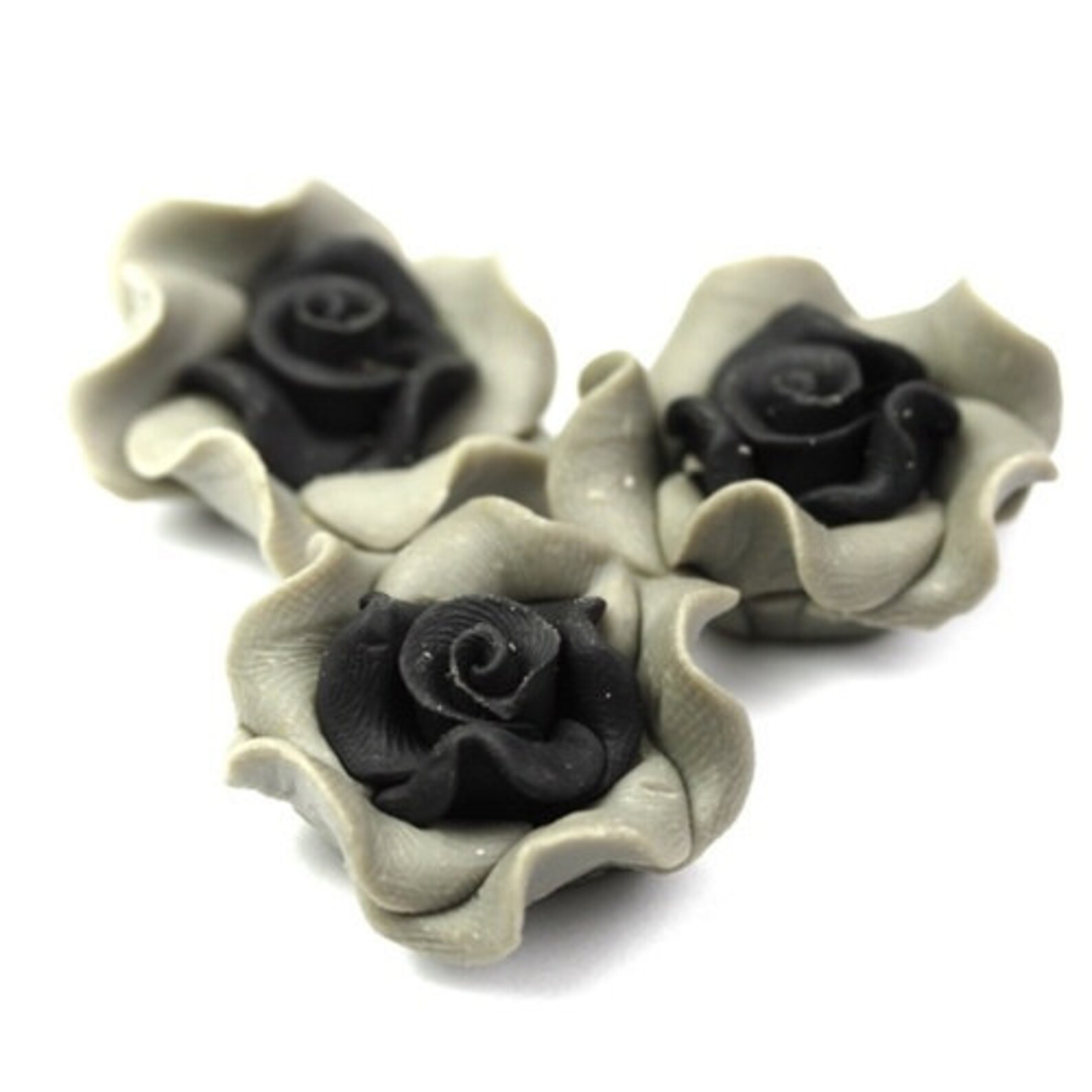 Polymer Clay Flower Cabochons Gray and Black 24mm 2 PC251 Etsy
