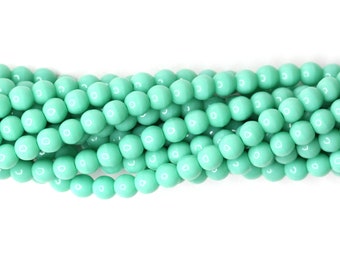 16 inch strand Czech pearl-coated glass druk round beads 6mm Opaque Light Green