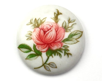 Vintage Porcelain Floral Cabochons Japanese 25mm Pink Rose (2) VGC152