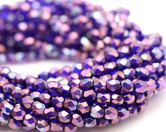 Czech Glass Beads Fire Polished Faceted Rounds 3mm Cobalt Vega (50) CZF897