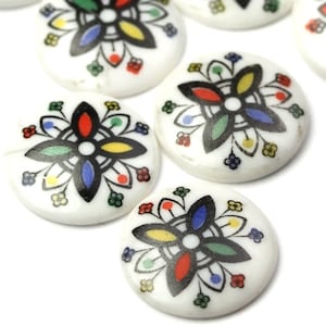 Vintage Japanese Glass Cabochons Floral 14mm (6) RL47