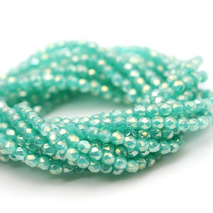 Czech Glass Beads Fire Polished Faceted Rounds 2mm Luster Iris Atlantis Green 50 CZF947 image 1