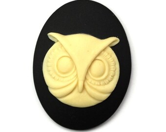 Cameos Owl 40x30mm Black and Ivory (2) IC076