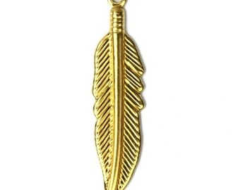 Feather Stamping Charms 28mm Raw Brass (8) CP051