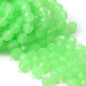 Czech Glass Beads Fire Polished Faceted Rounds 4mm Milky Light Green (50) CZF113