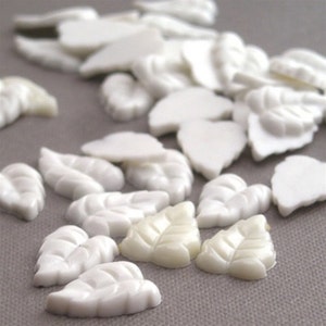 Vintage Plastic Leaf Cabochons White Flat Back Small 11mm Embellishments Jewelry Making Supplies CPL01
