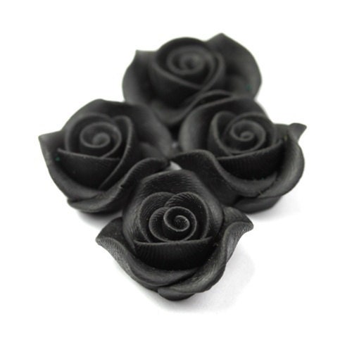 Polymer Clay Flower Cabochons Gray and Black 24mm 2 PC251 Etsy