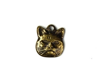 Tiny Cat Stampings Charms Kitten Animal Pendant 9x8mm Brass Ox (6) CP108