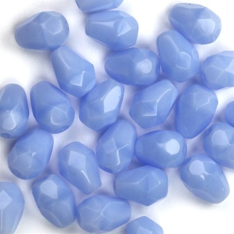 Czech Glass Beads Fire Polished Faceted Teardrops 7x5mm Milky Lt. Sapphire 25 CZF331 image 3