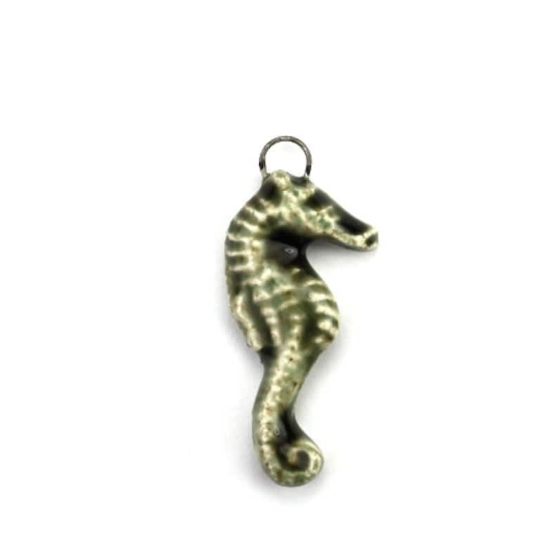 CF026 Ceramic Seahorse Nautical Handmade Pendant or Charm Midnight Black 30mm 1