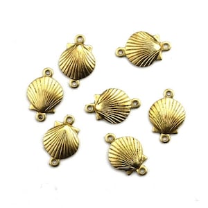Seashell Small Shell Charm Connectors Small Raw Brass (6) CP224