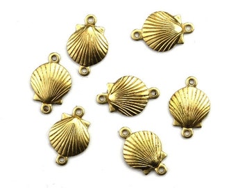 Seashell Small Shell Charm Connectors Small Raw Brass (6) CP224