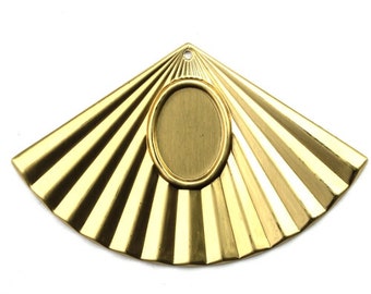 Setting Oval 14x10mm Art Deco Fan Pendant Geometric Raw Brass (3) FI801