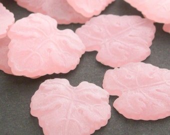 Vintage Plastic Leaf Cabochons 17mm Frosted Pink Flat Back CPL10