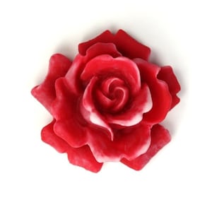 Plastic Flower Cabochons Rose Large Matte Red and White 34mm (2) PC240