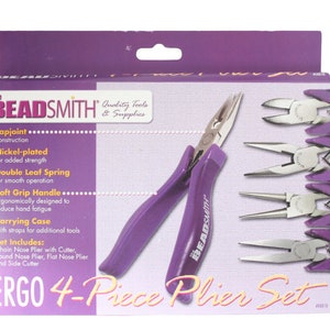 Jewelry Making Pliers 4 Piece Set Beadsmith Ergonomic With Case Chain Nose Plier with Cutter Round Nose Plier Flat Nose Plier Side Cutter