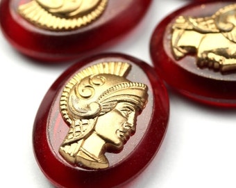 Vintage Plastic Cameo Warrior 20x15mm Gold and Red (4) VIC395