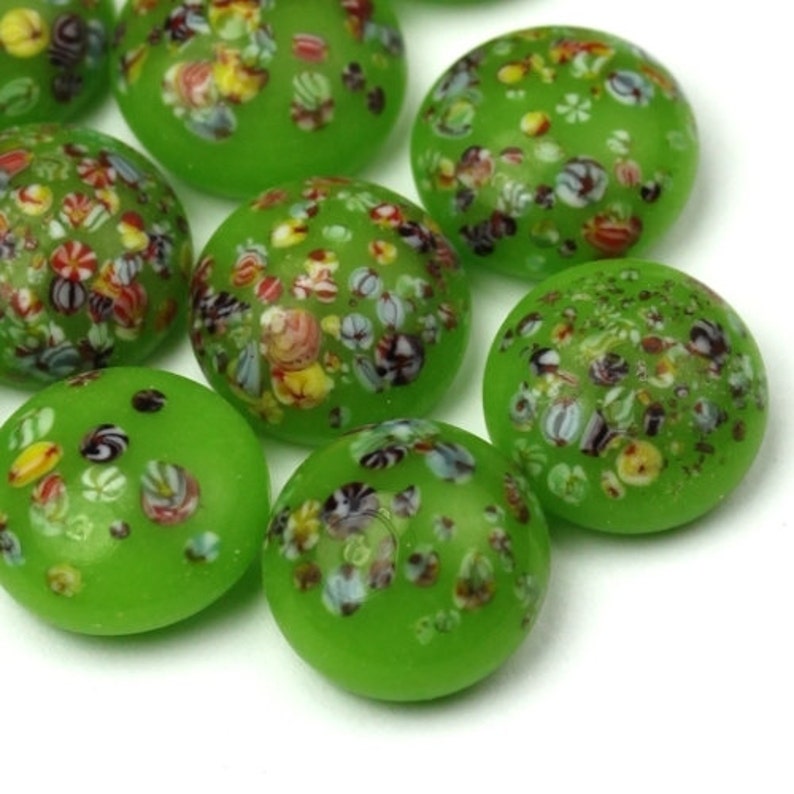 Vintage Glass Cabochons Millefiori 11mm Green Glass 6 VGC218 image 1