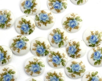 Vintage Japanese Glass Cabochons Floral Blue Rose 8mm (8) RL57