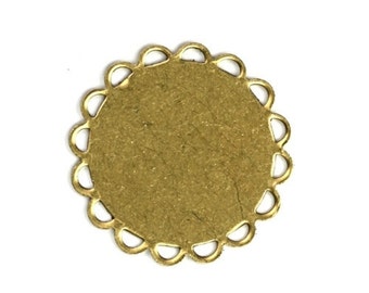 Cameo or Cabochon Settings 18mm Flat Round Lace Edge Raw Brass Blank Finding (6) FI559