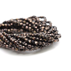 Czech Glass Beads Fire Polished Faceted Rounds 2mm Jet Bronze Picasso (50) CZF968