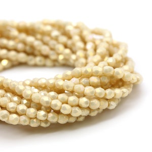 Czech Glass Beads Fire Polished Faceted Rounds 3mm Luster Iris Antique Beige (50) CZF850